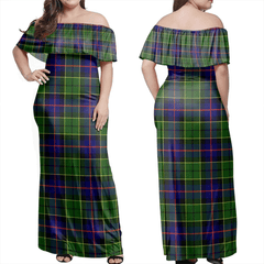 Forsyth Modern Tartan Off Shoulder Long Dress