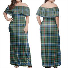 Ogilvie Hunting Ancient Tartan Off Shoulder Long Dress