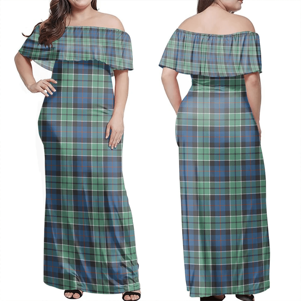 Leslie Hunting Tartan Off Shoulder Long Dress