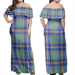 Us Marine Tartan Off Shoulder Long Dress