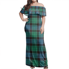 Stewart Old Ancient Tartan Off Shoulder Long Dress