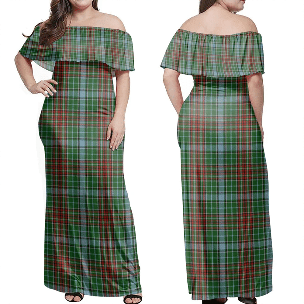 Gayre Tartan Off Shoulder Long Dress