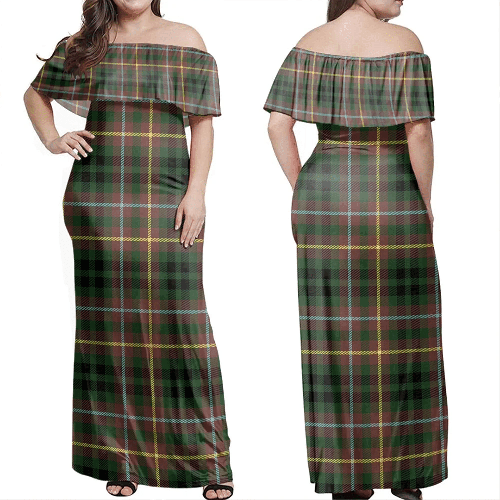 Buchanan Hunting Tartan Off Shoulder Long Dress