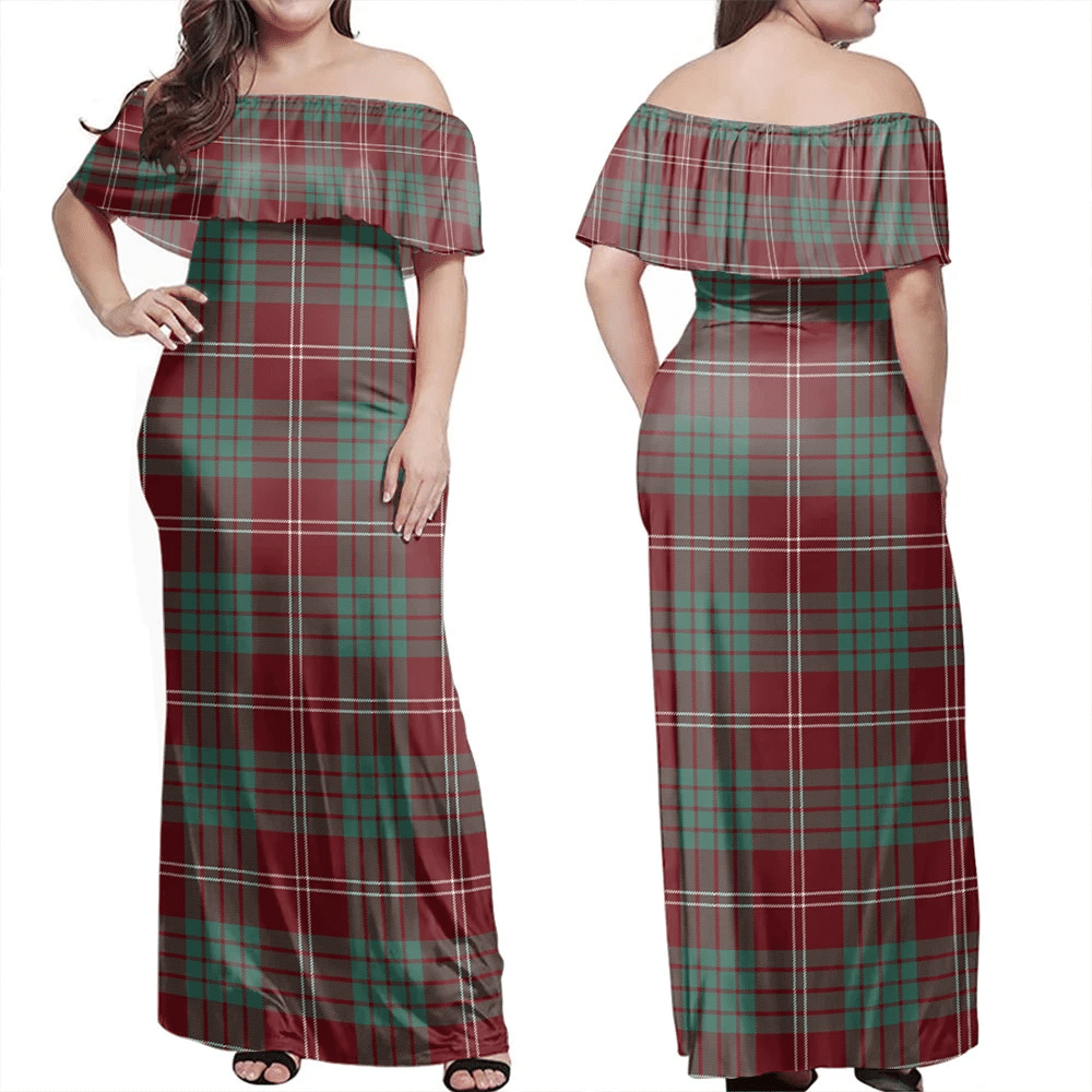 Crawford Modern Tartan Off Shoulder Long Dress