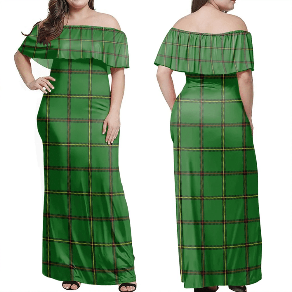 Don Tribe Of Mar Tartan Off Shoulder Long Dress