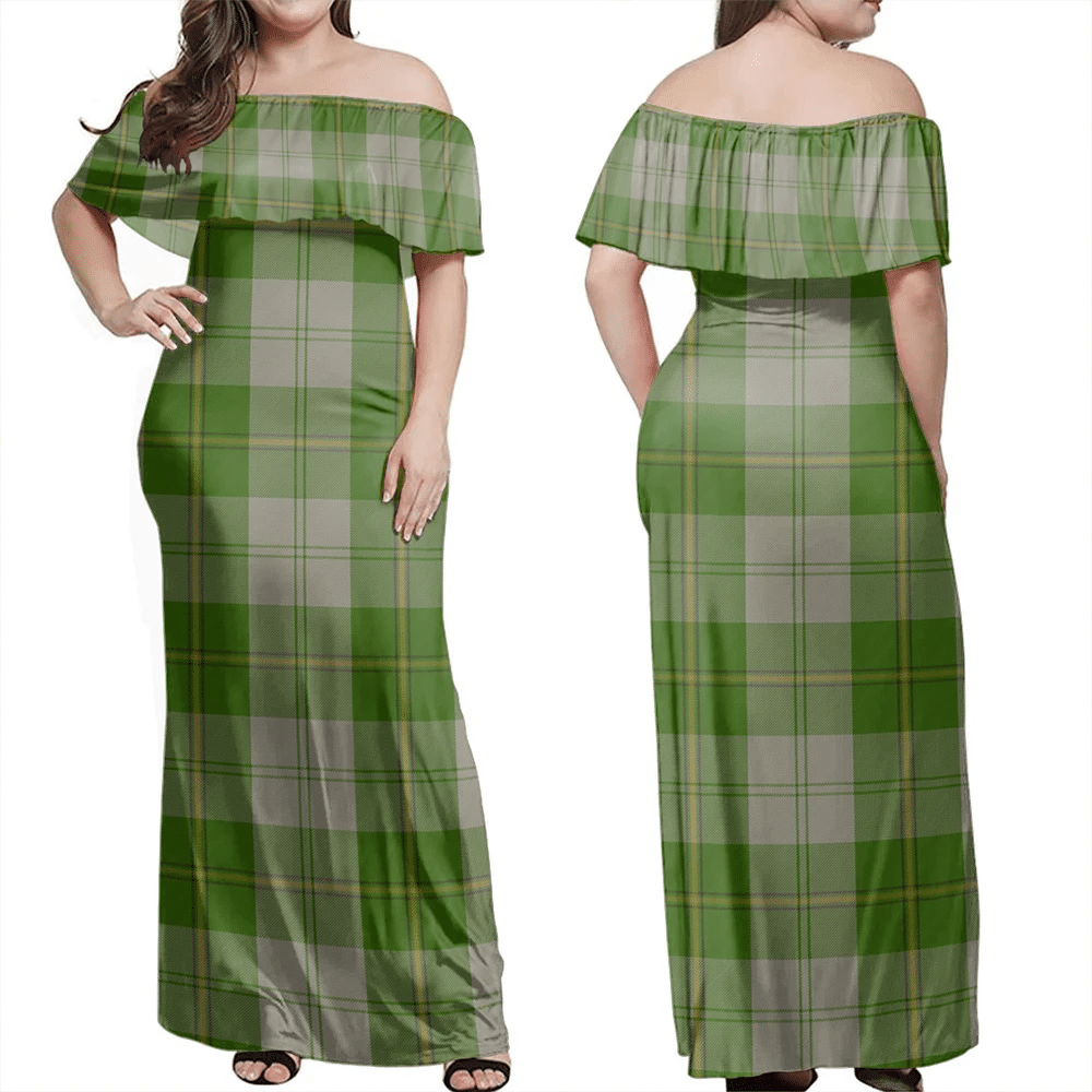 Cunningham Dress Green Dancers Tartan Off Shoulder Long Dress