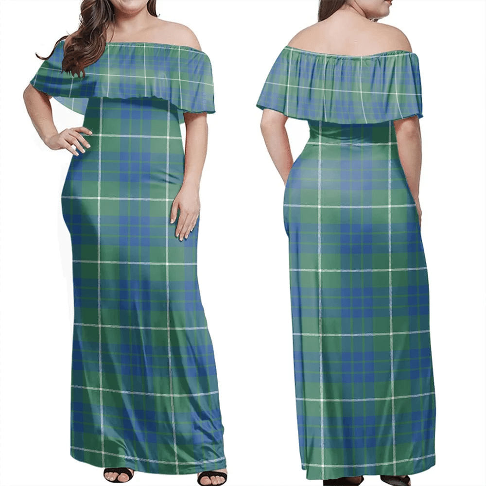 Hamilton Hunting Ancient Tartan Off Shoulder Long Dress