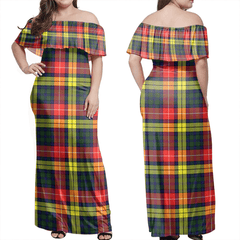 Buchanan Modern Tartan Off Shoulder Long Dress