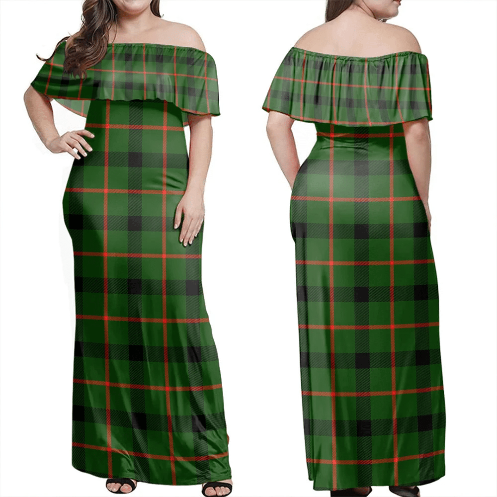 Kincaid Modern Tartan Off Shoulder Long Dress