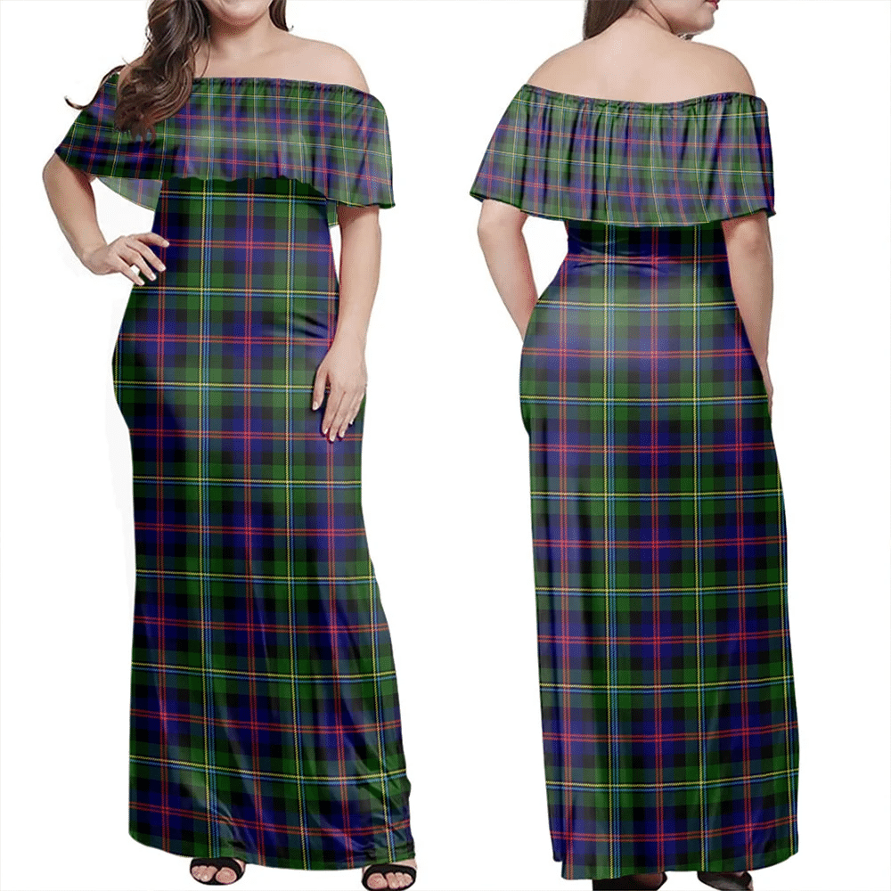 Malcolm Modern Tartan Off Shoulder Long Dress