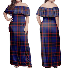 Home Modern Tartan Off Shoulder Long Dress