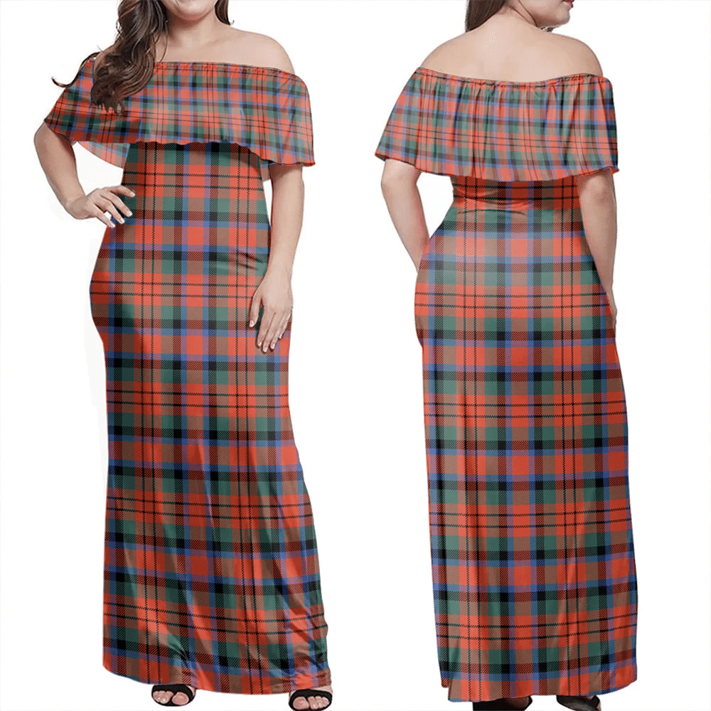 MacDuff Ancient Tartan Off Shoulder Long Dress