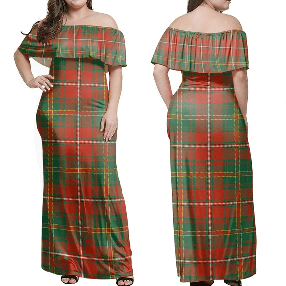 Hay Ancient Tartan Off Shoulder Long Dress