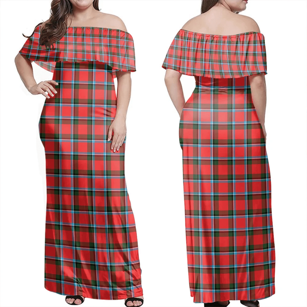 Sinclair Modern Tartan Off Shoulder Long Dress