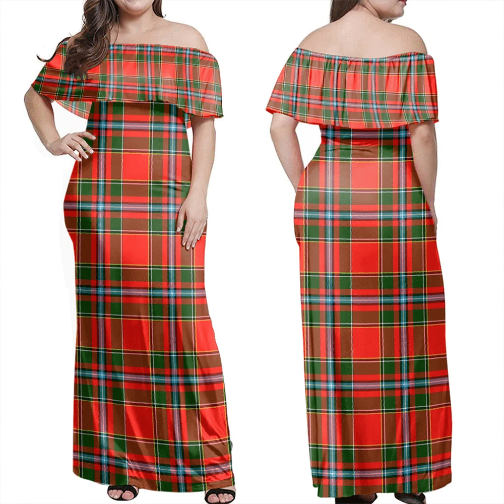 Drummond Of Perth Tartan Off Shoulder Long Dress