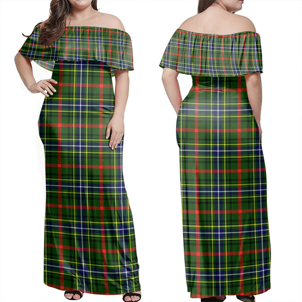 Bisset Tartan Off Shoulder Long Dress