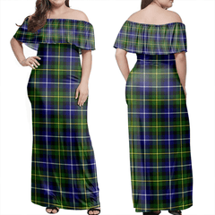 MacNeill Of Barra Modern Tartan Off Shoulder Long Dress