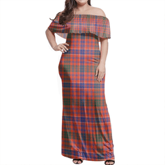 MacRae Ancient Tartan Off Shoulder Long Dress