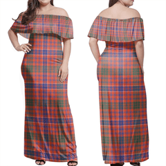 MacRae Ancient Tartan Off Shoulder Long Dress