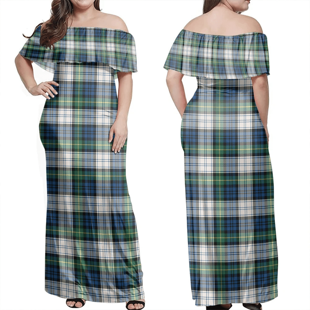 Gordon Dress Ancient Tartan Off Shoulder Long Dress