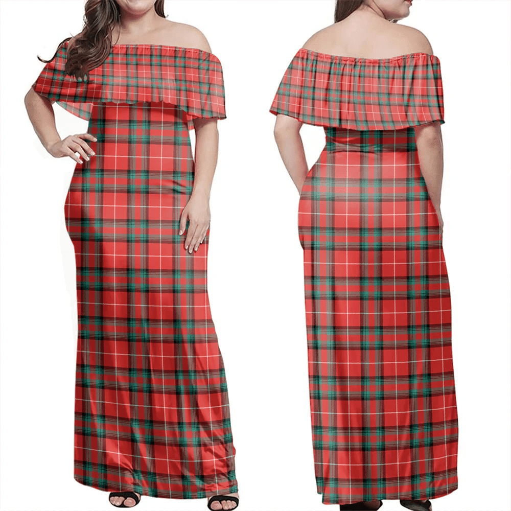 Stuart Of Bute Tartan Off Shoulder Long Dress