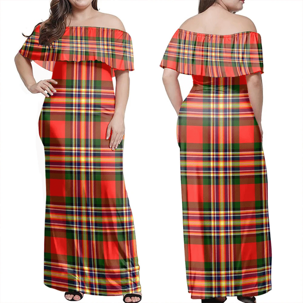 MacGill Modern Tartan Off Shoulder Long Dress