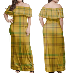 Houston Tartan Off Shoulder Long Dress