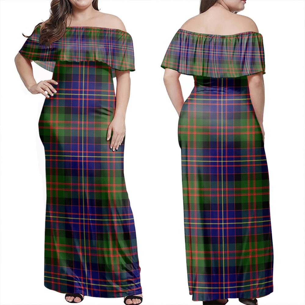 Cameron Of Erracht Modern Tartan Off Shoulder Long Dress