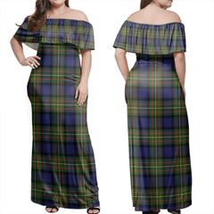 MacLaren Modern Tartan Off Shoulder Long Dress