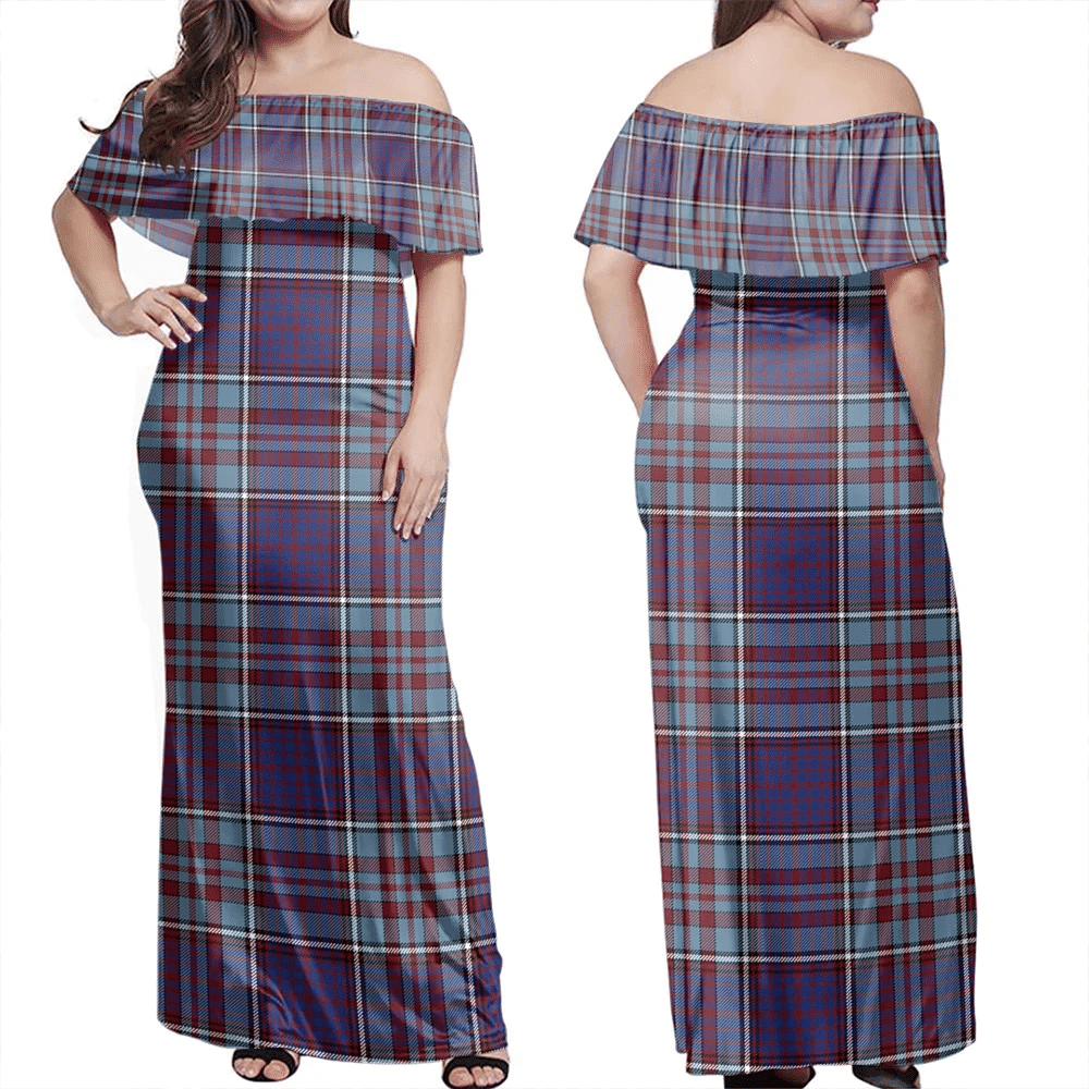 RCAF Tartan Off Shoulder Long Dress