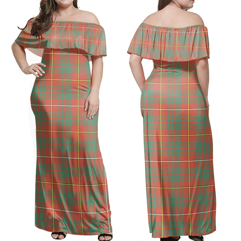 Bruce Ancient Tartan Off Shoulder Long Dress