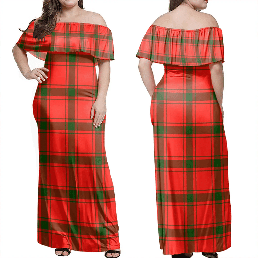 MacDonald Of Sleat Tartan Off Shoulder Long Dress