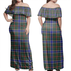 Ogilvie Hunting Modern Tartan Off Shoulder Long Dress