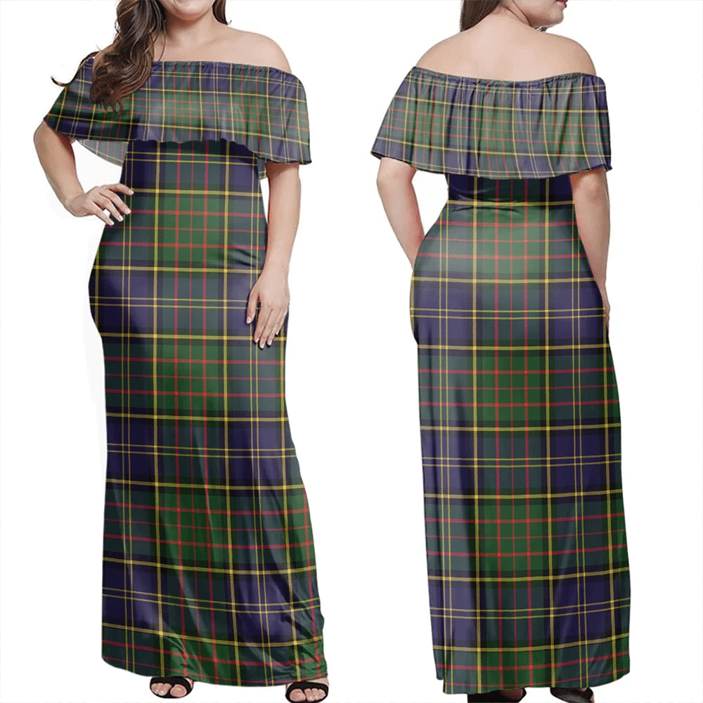 MacMillan Hunting Modern Tartan Off Shoulder Long Dress