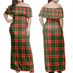 Pollock Modern Tartan Off Shoulder Long Dress