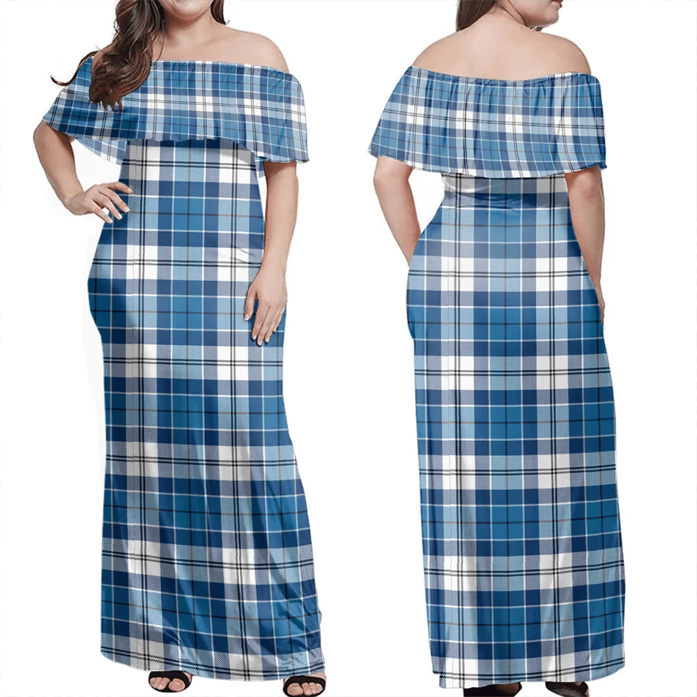 Strathclyde District Tartan Off Shoulder Long Dress