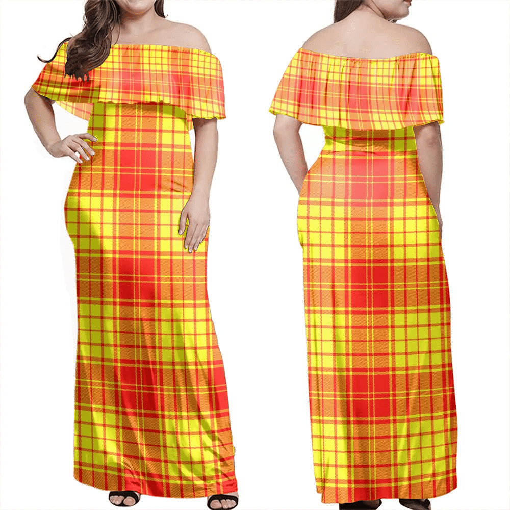 MacMillan Tartan Off Shoulder Long Dress