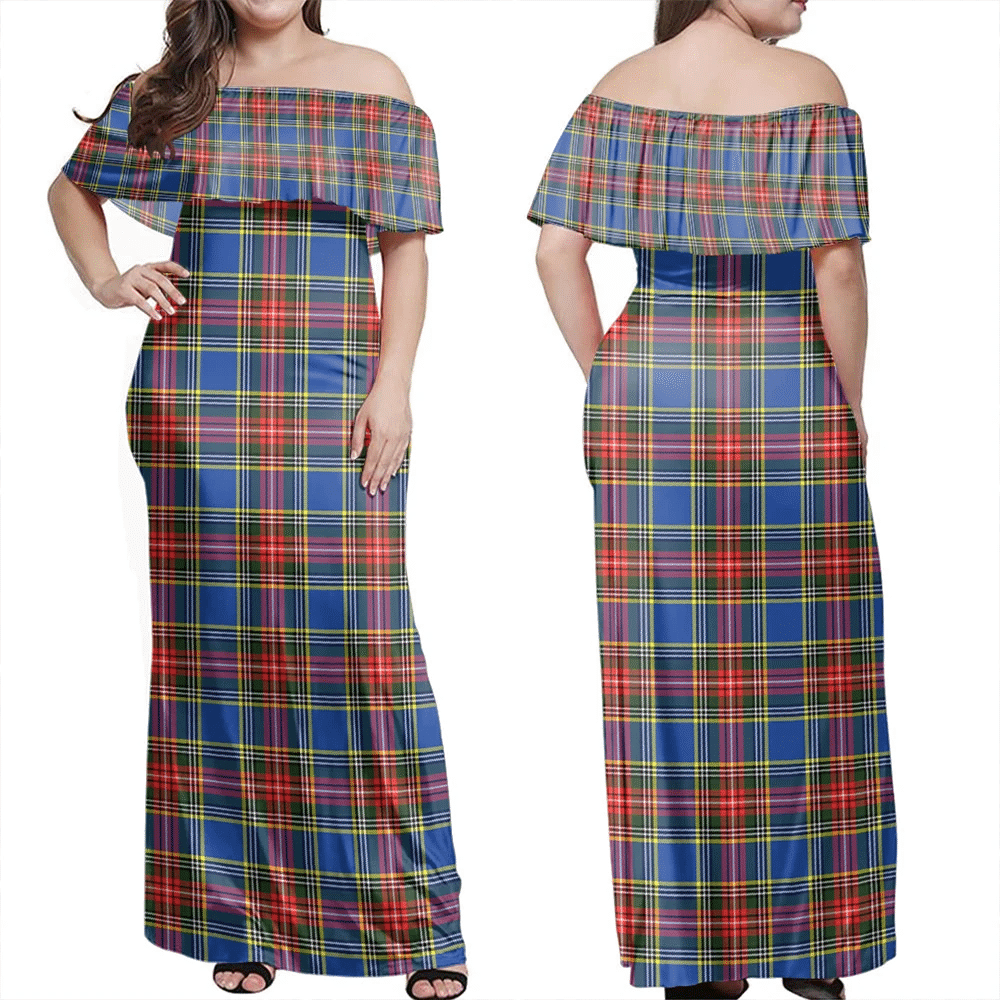 MacBeth Modern Tartan Off Shoulder Long Dress