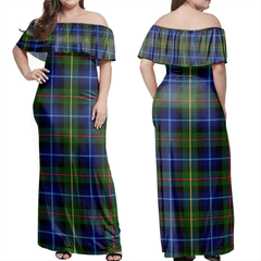 Smith Modern Tartan Off Shoulder Long Dress