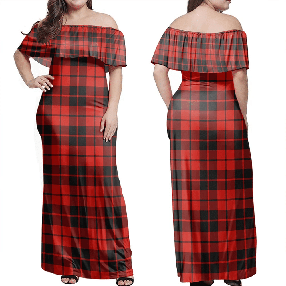 Ettrick District Tartan Off Shoulder Long Dress