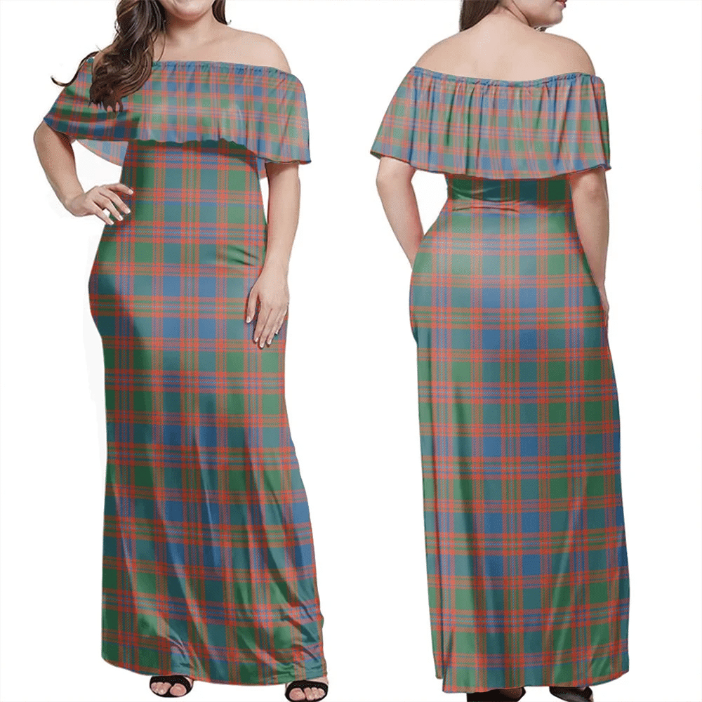 MacIntyre Ancient Tartan Off Shoulder Long Dress