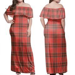 Grant Weathered Tartan Off Shoulder Long Dress