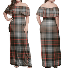 MacRae Hunting Weathered Tartan Off Shoulder Long Dress