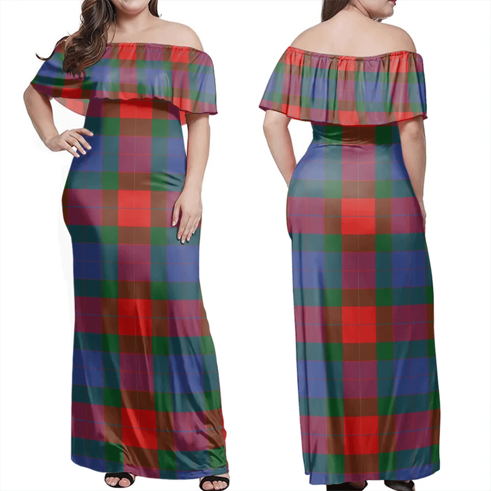 Mar Tartan Off Shoulder Long Dress