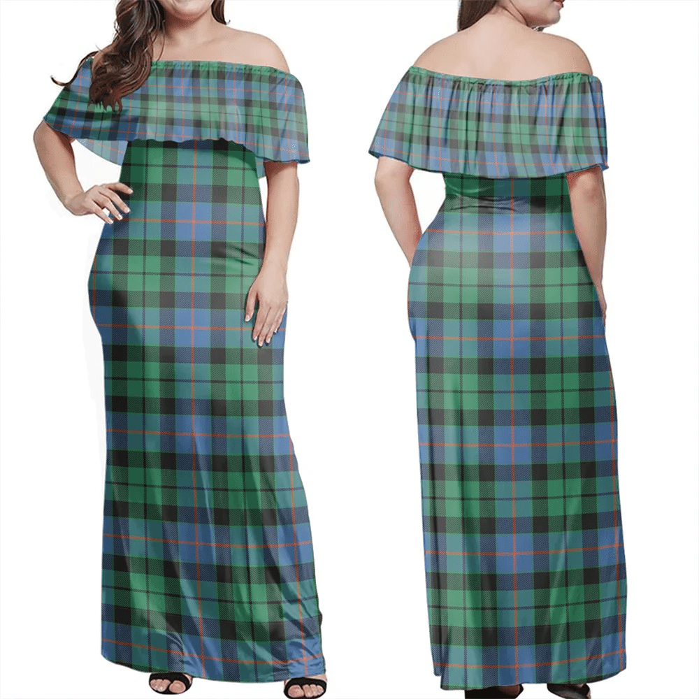 Morrison Ancient Tartan Off Shoulder Long Dress