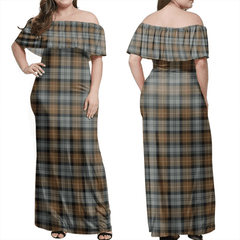 Gordon Old Weathered Tartan Off Shoulder Long Dress