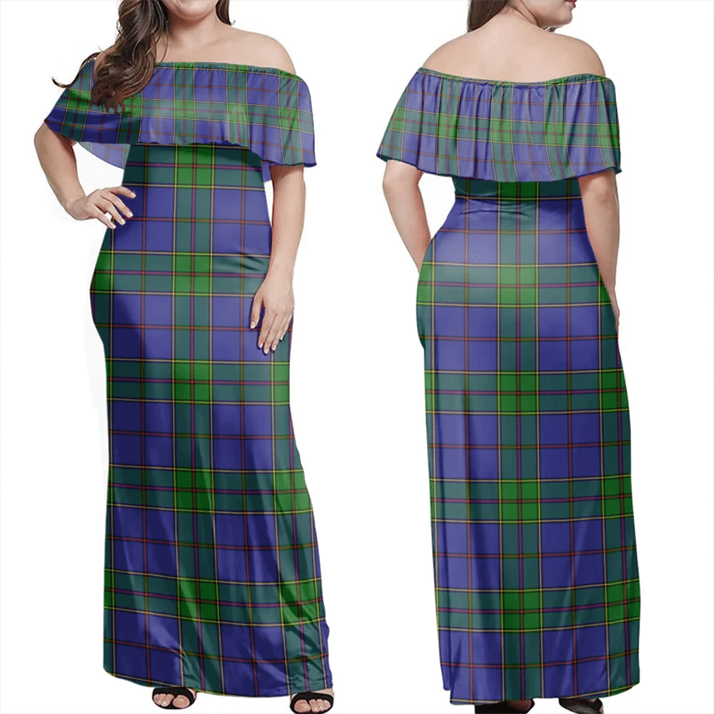 Strachan Tartan Off Shoulder Long Dress