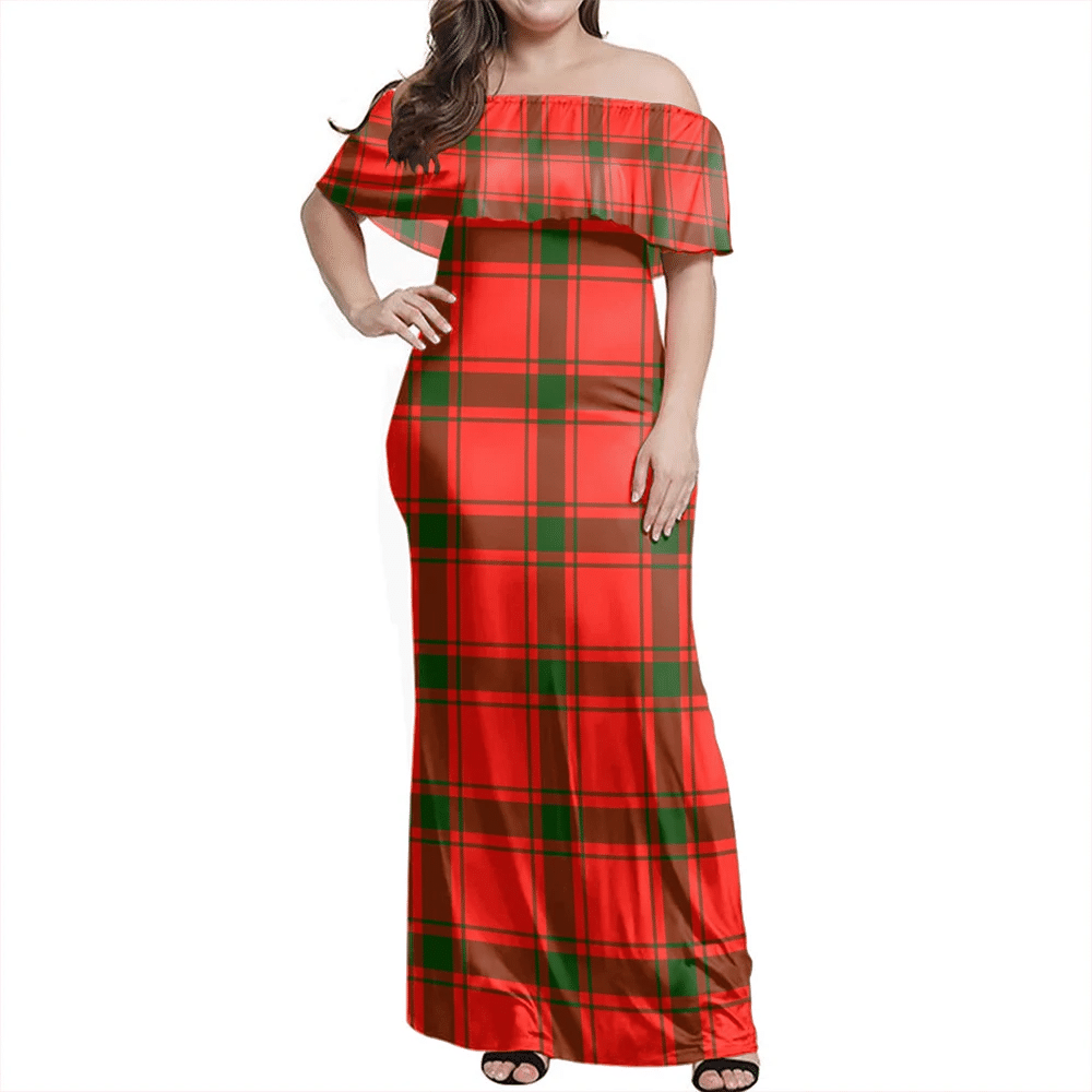 MacDonald Of Sleat Tartan Off Shoulder Long Dress