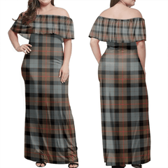 Gunn Weathered Tartan Off Shoulder Long Dress