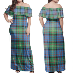 Bowie Ancient Tartan Off Shoulder Long Dress